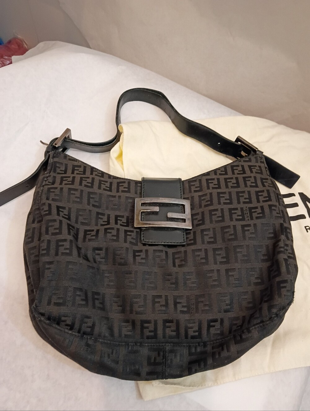 Fendi Zucca Baguette Shoulder Bag Authentic